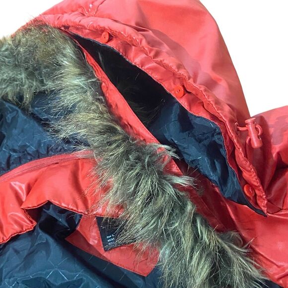 Coldwear Women’s Down Feather Red Removable Fur Hood Puffer Jacket Coat Size L - Picture 9 of 12